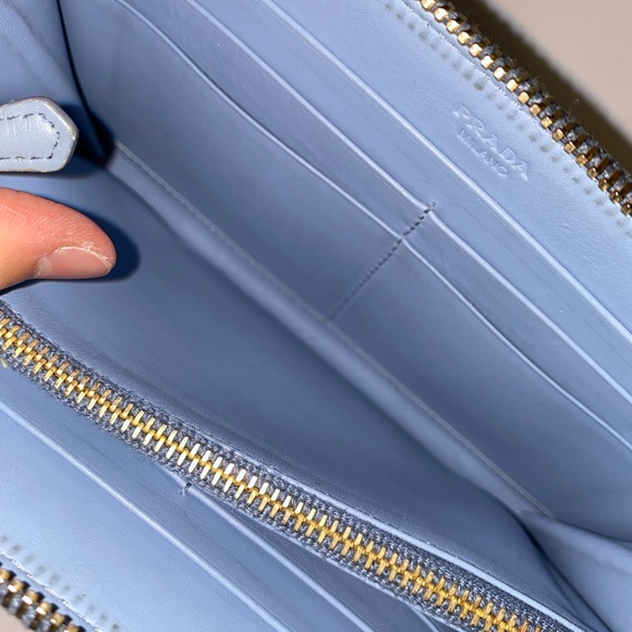 Prada Blue (Astrale) Saffiano Bow Leather Zip Wallet - Picture 8 of 15